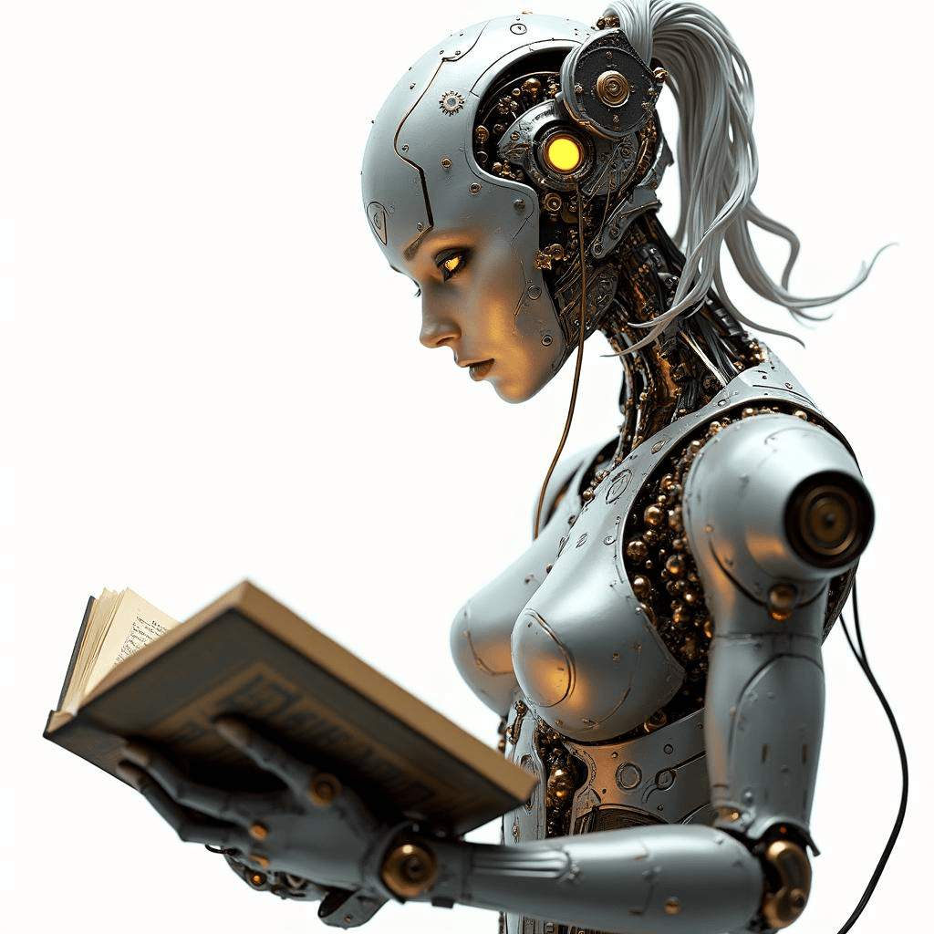 AI robot czytający książkę